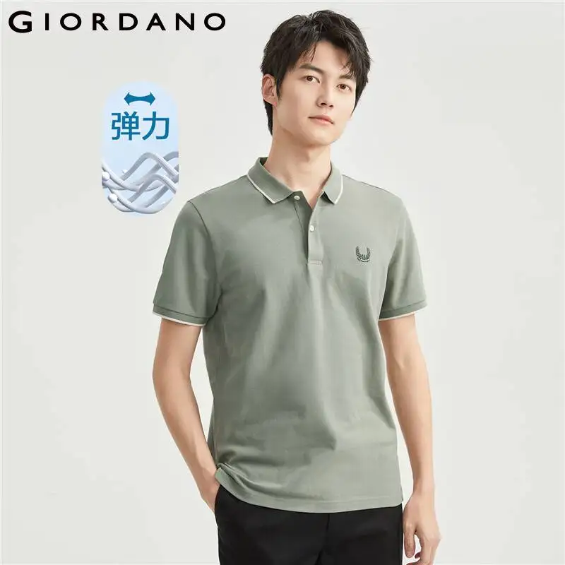 

GIORDANO Men Polo Shirts Contrast Color Stretch Polo Shirts Short Sleeve Wheat Embroidery Fashion Casual Polo Tops 01013391