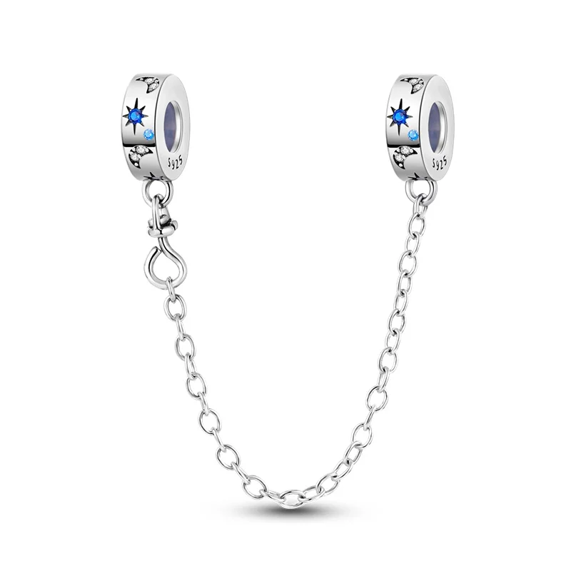 Sicherheitskette aus 925er-Sterlingsilber mit farbigem Zirkon, Abstandsperlen, passend für Pan-Original-Armbänder, DIY-Jubiläum, Geburtstag – Detail 32