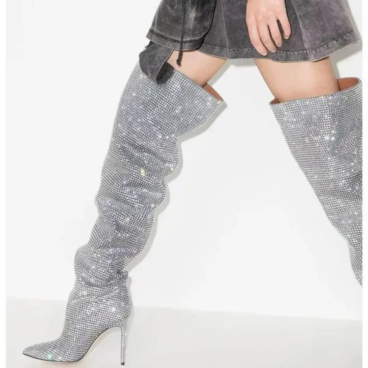Women High Heel Boots Women's New European and American Fashion Show Starry Sky High-heeled Rhinestone Pointed Nightclub Four Seasons Boots