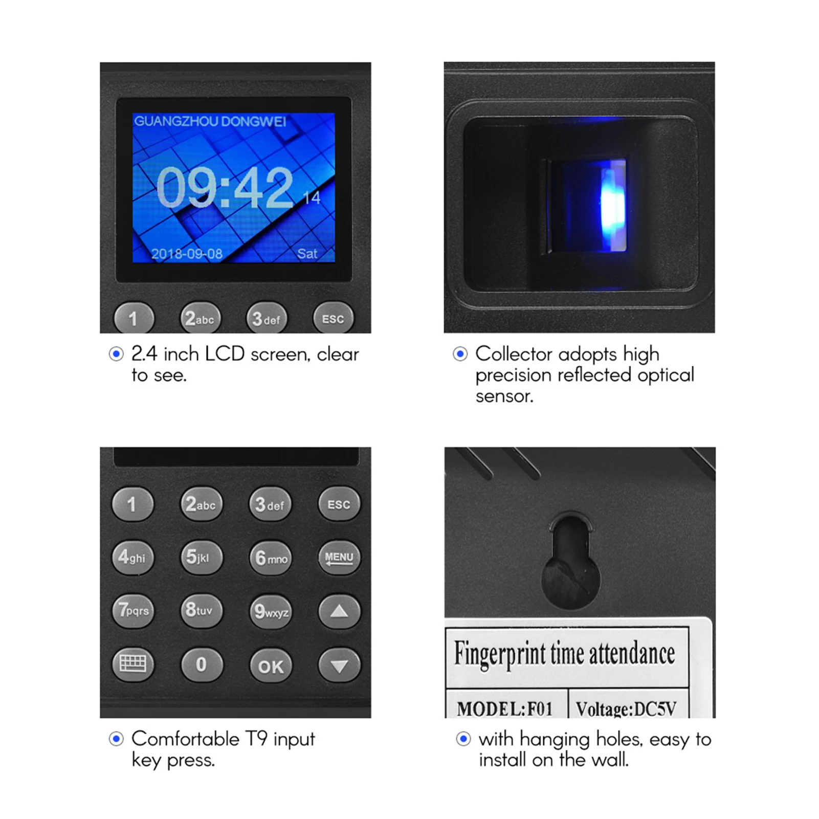 H1 지문 번호 출석 기록기 다국어 지원 드라이버 불필요 설치 직원 관리 시간 기록기 출퇴근 기록기