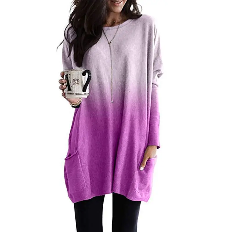 Casual Female Long Sleeve Gradient Print T Shirt