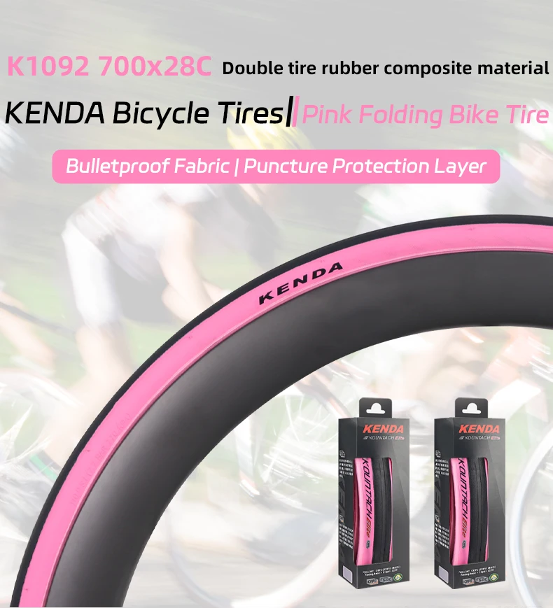 Kenda K1092 Neues Rennrad, pannen- und rutschfeste Reifen, ultraleicht, faltbar, 700 x 28 cm, Kountach Elite, rosa Seite – Detail 4