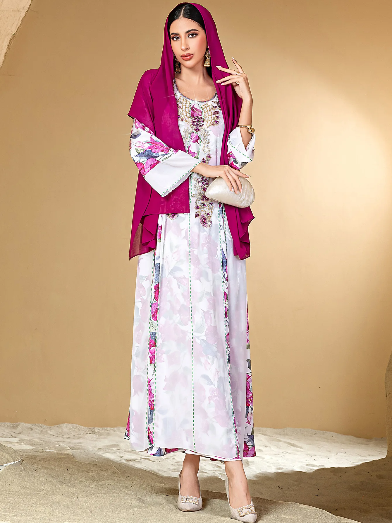 Modestwear Sage Green Jalabiya with Floral Embroidery