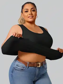 Plus Size Women's High Stretch Ribbed Crop Tank Top