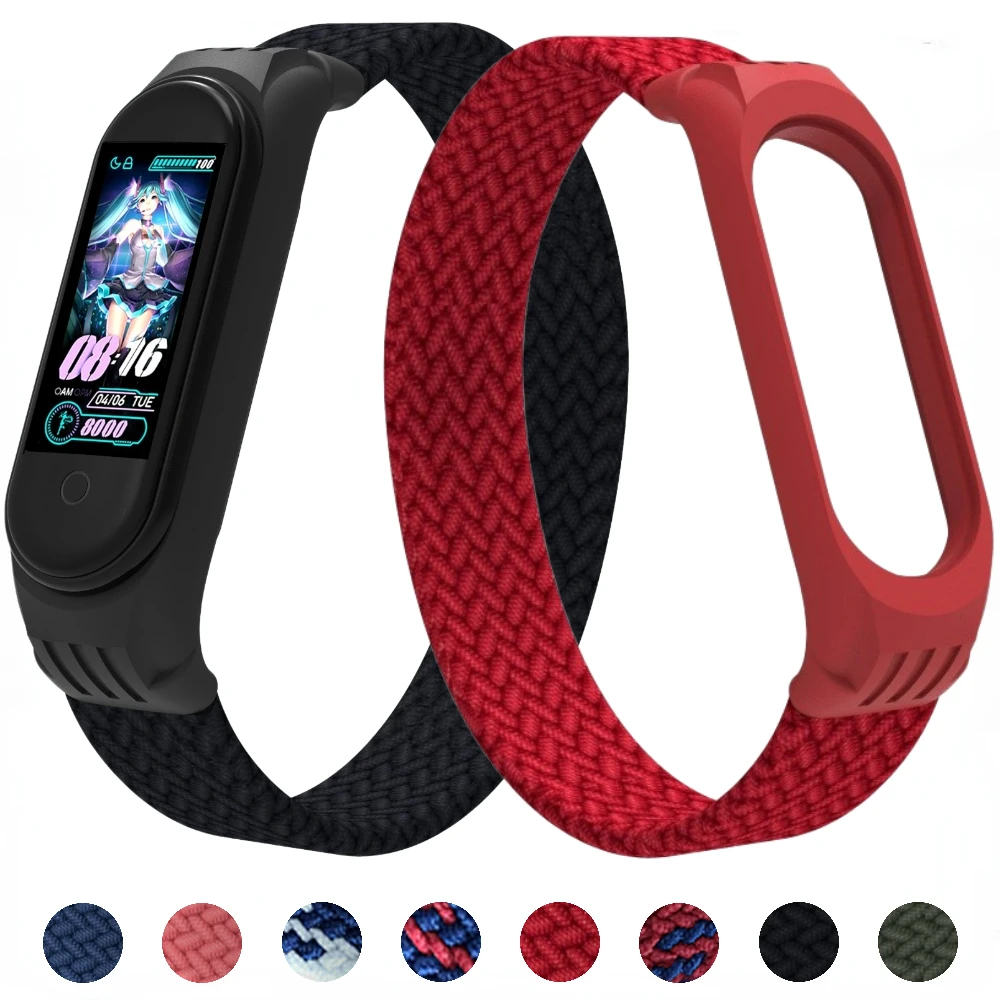 

Braided Solo Loop Strap For Xiaomi Mi Band 6 5 4 3 Nylon Elastic Bracelet for Miband 6 5 Wrist Strap Xiaomi Band 4 3 Smart Strap