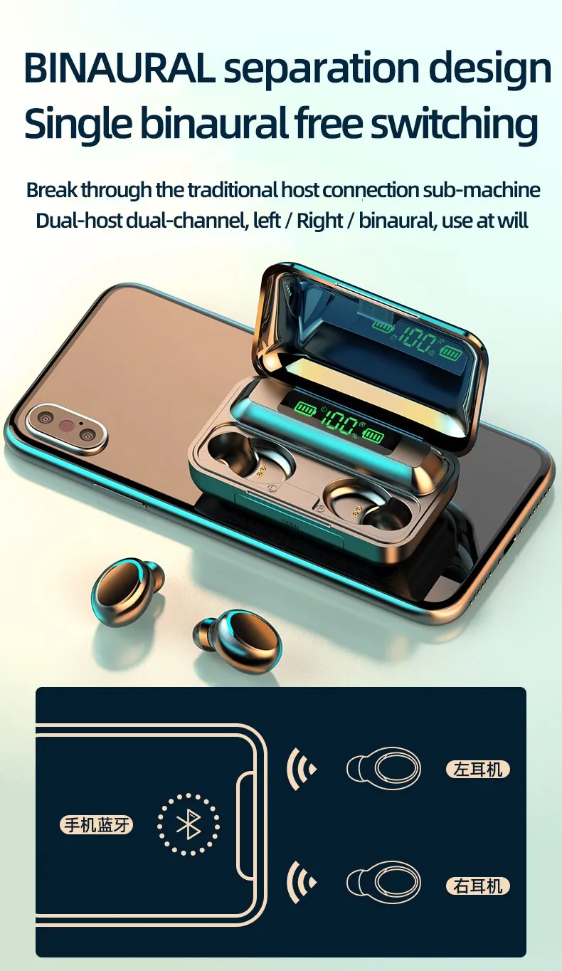 Description Picture 6 of itemF9 Wireless Headphones TWS Bluetooth Earphones 5.0 9D Stereo Sports Wireless Earbuds Waterproof Noise Reduction Gaming Headset
