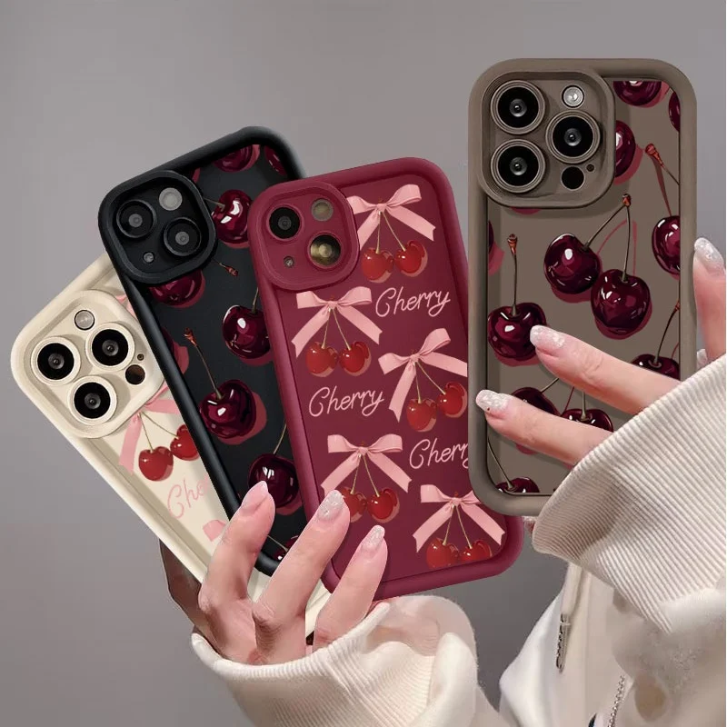 Red Bow Cherry Lichee Soft Phone Case Cover