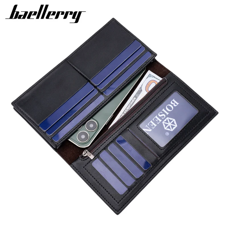 Men's Business Long Wallet with Multiple Card Slots Zip Handbag Thin Portable