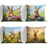 Happy Easter pillow cover Spring cute bunny and floral pattern printing home room decoration Sofa chair cushion cover 1