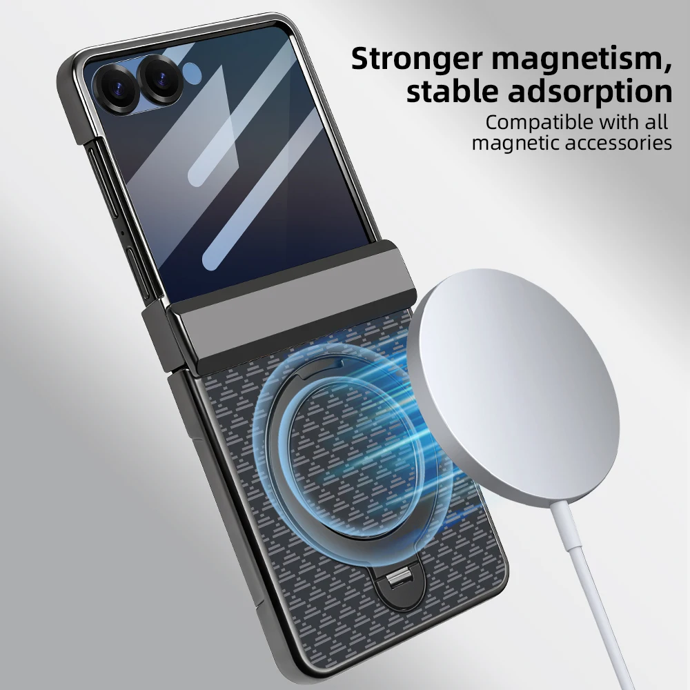 Premium Carbon Fiber Phone Case with 360° Rotating Stand and Privacy Glass Screen Protector