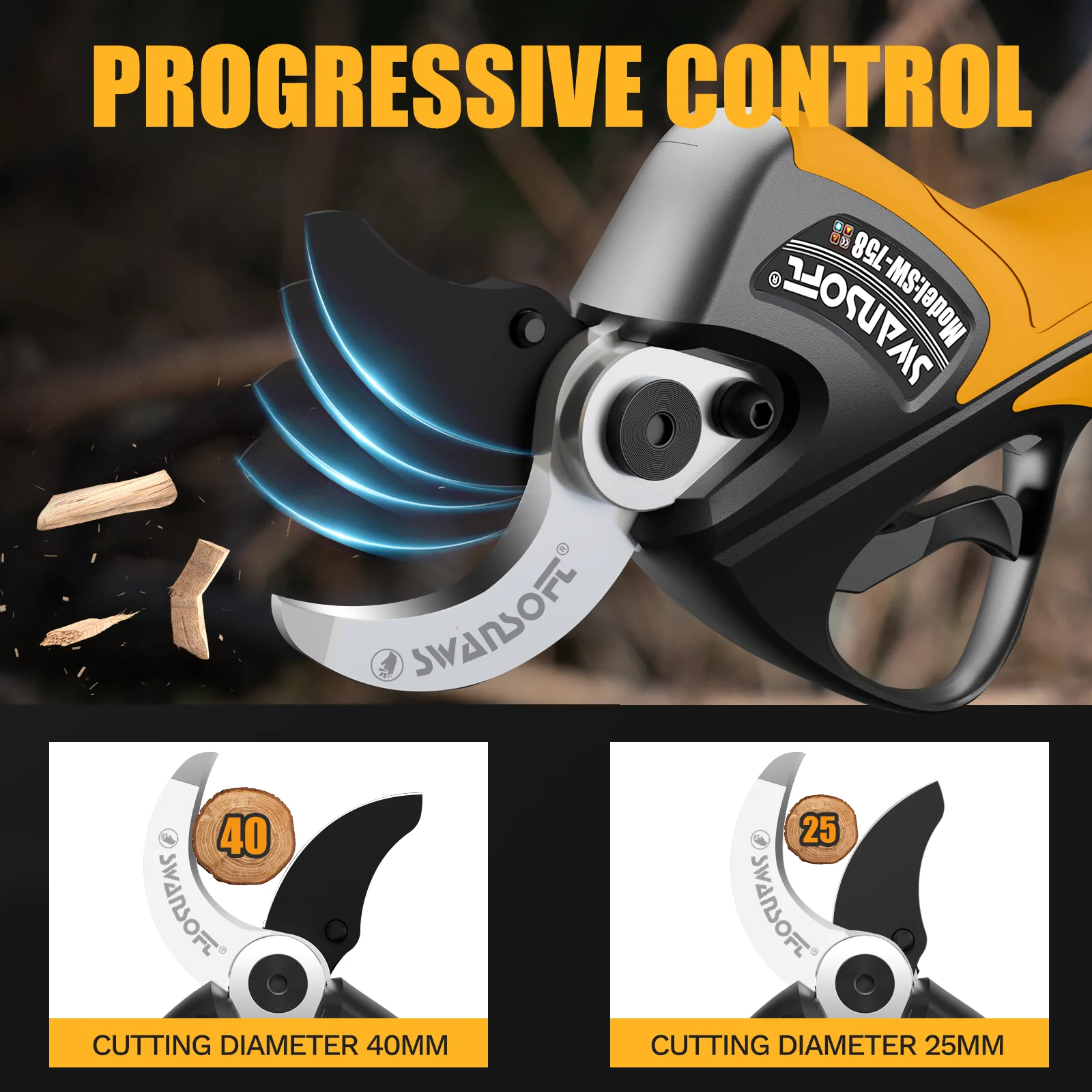 SW-758 21V Cordless Pruning Shears with Progressive Cutting ,Swansoft Professional Pruning Shears Electric Pruner Branch Cutter 2