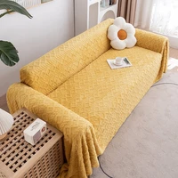 Double-sided Knitted Jacquard Sofa Throw Luxury Velvet-knit Reversible Slipcover Full-coverage Insulated Stretchable Couch Cover