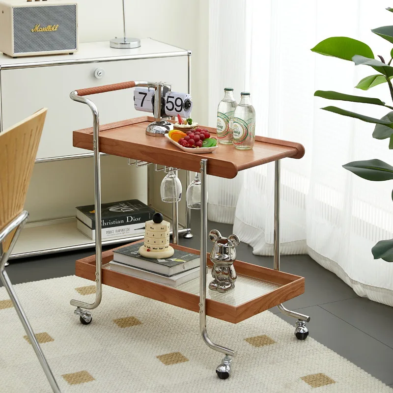 

Nordic solid wood trolley, simple shelf, living room, sofa side moved, retro coffee table, storage bedside table