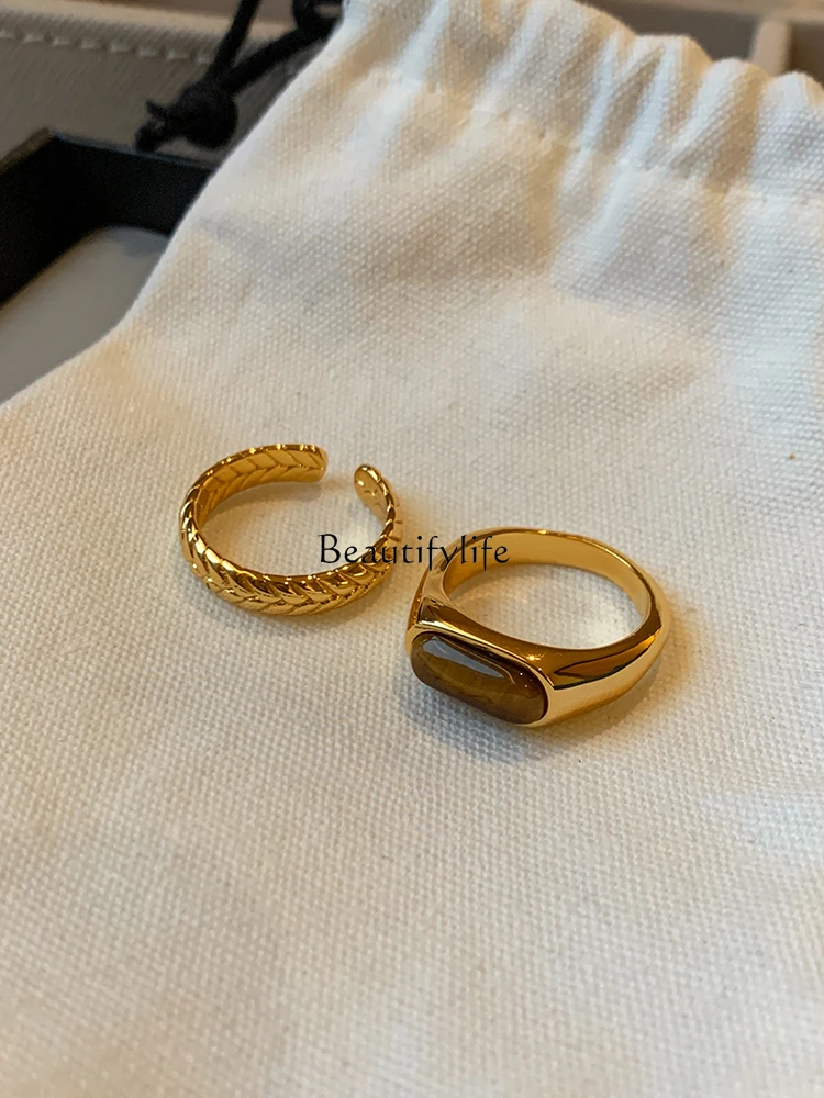 

Gold Vintage Ornament Simple Bracelet Open Ring Autumn and Winter Light Luxury Minority Design Forefinger Ring