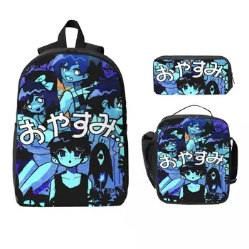 3Pcs Omori Funny Video Games School bags Set for Boy Girl Pencil Boxes Backpack Sets with Lunch Box For School Students Knapsack 1