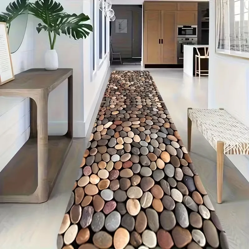 שטיח רץ מאבן נהר טבעית, שטיח מוזאיקה בצבעים מרובים, מזרנים מרקמים לרצפה למסדרון זן ומינימליסטי, מזרנים יפים