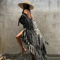 Women's Beach Cover Ups Open Front Tie Dye Maxi Cardigan Kimono Swimsuit with Belts Bathing Suit - Image 3