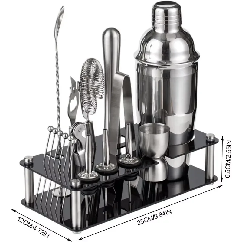 Professional Bar Tool Set Stainless Steel Cocktail Shaker Set Acrylic Stand Bartender Essential Tool for Bar Party Home Use