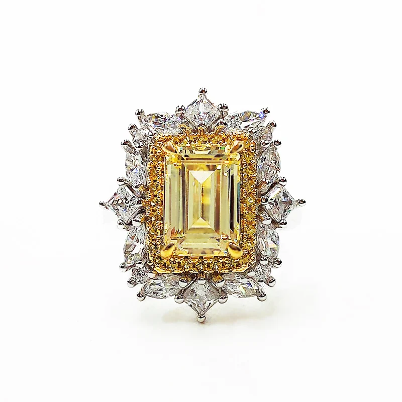 2023 new S925 sterling silver jewelry ring heart-shaped yellow diamond ring group set jewelry for women