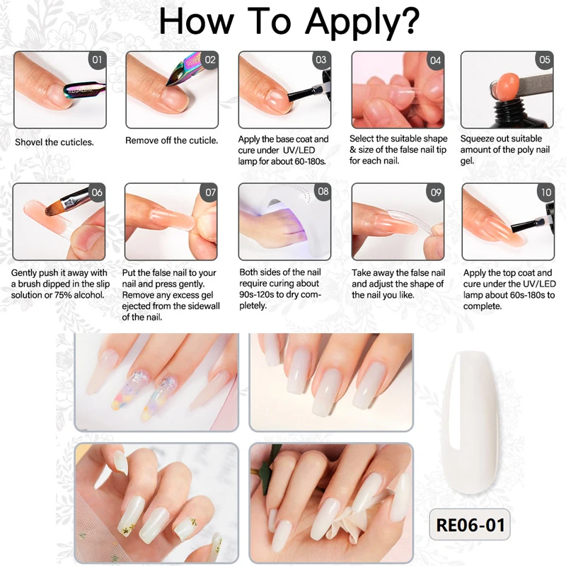 ROSALIND Poly UV Nail Gel 15ml/30ml Pure Color Acrylic Extension Builder Vernis Semi Permanent Crystal Quick Nail Gel Art Design 3