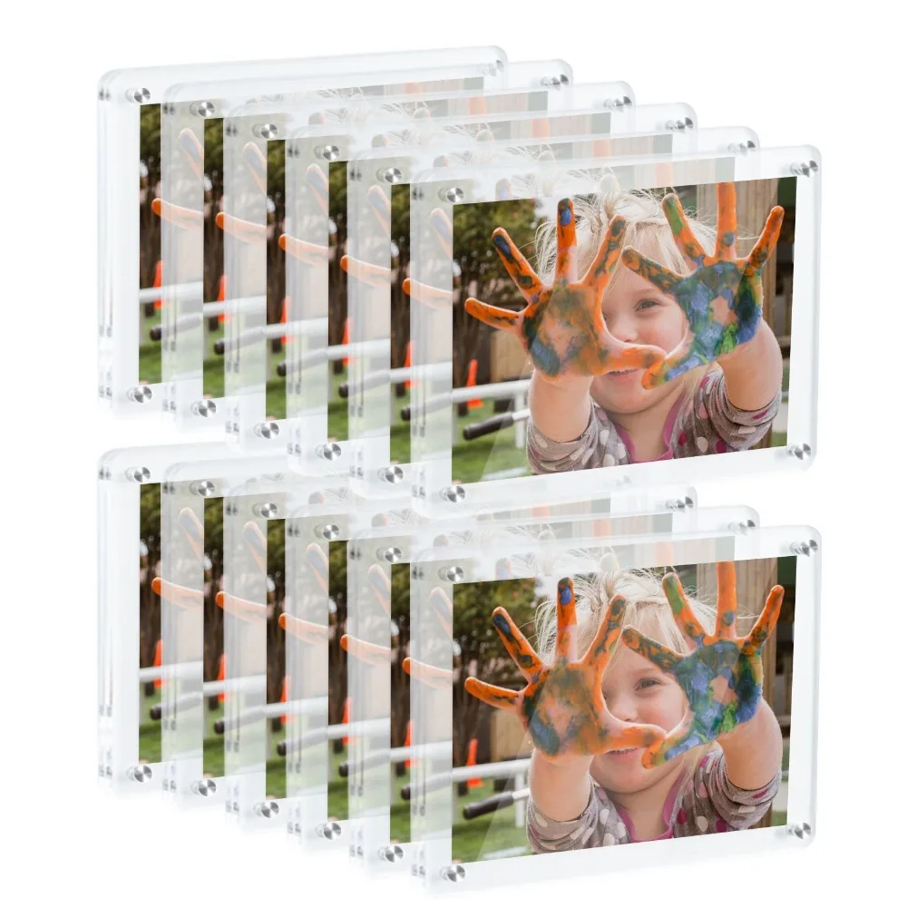 Mini Acrylic Fridge Magnetic Frame Clear Double Sided Polaroid Frame Magnet Multi-size Picture Frames for Refrigerator