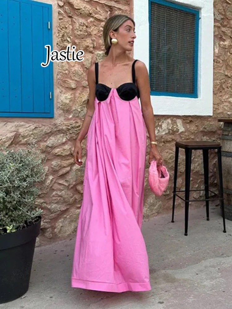 

Jastie 2024 Summer Backless Strap Dresses for Women Spliced Sexy Boho Beach Long Dress Female Vestidos