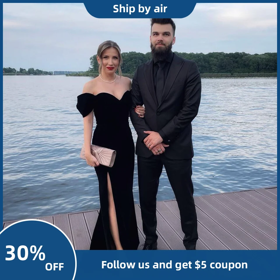 

Black Velvet Elegant Party Dresses 2023 Off the Shoulder Sweetheart Mermaid Women's Evening Dresses with High Side Slit