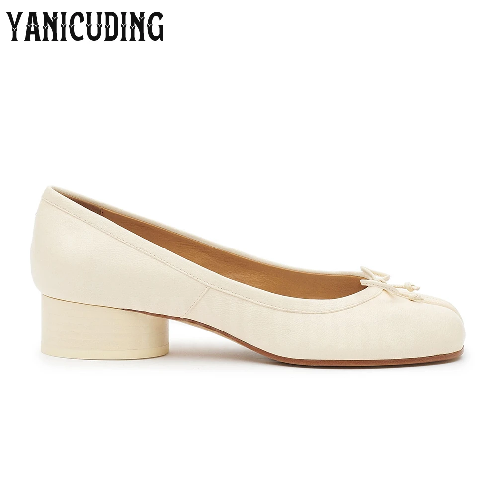 3cm Low Cylindrical Heel Ballerina Pumps Tabi Slip-On Leather Shoes Bow Detailing Elegant Handmade Designer Footwear for Banqute 3