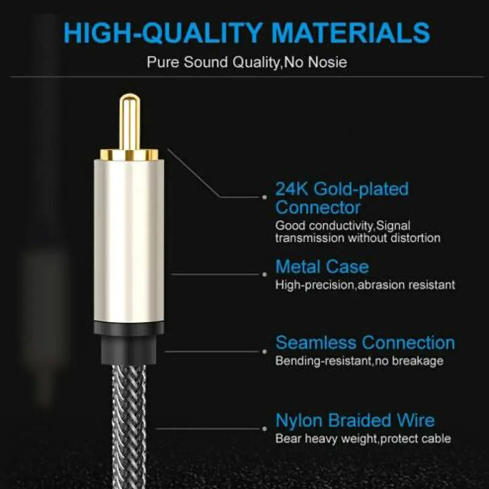 Câble audio vidéo coaxial numérique, câble coaxial numérique stéréo, SPDIF  RCA vers jack 3,5 mm mâle pour HDTV pour TV/barre de