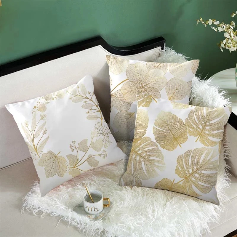 

Golden Leaf Creative Pillow Case Polyester Printing Car Sofa Office Chair Simple Home Decoration