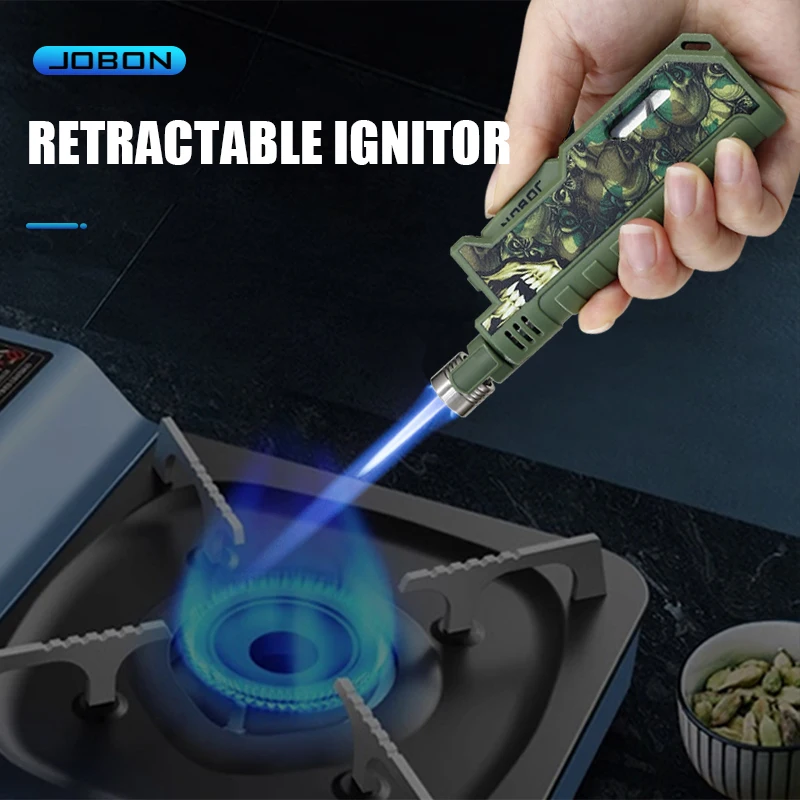 JOBON Retractable Lighter Windproof Blue Flame Safety Lock Design Visual Gas Window Adjustable Flame Size Ignition Tool bbq lighter butane gas lighter cigarette lighter
