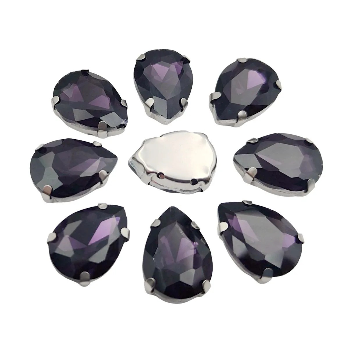Elegant Teardrop Glass Rhinestones with Silver Metal Claw Base for Needlework Decoration