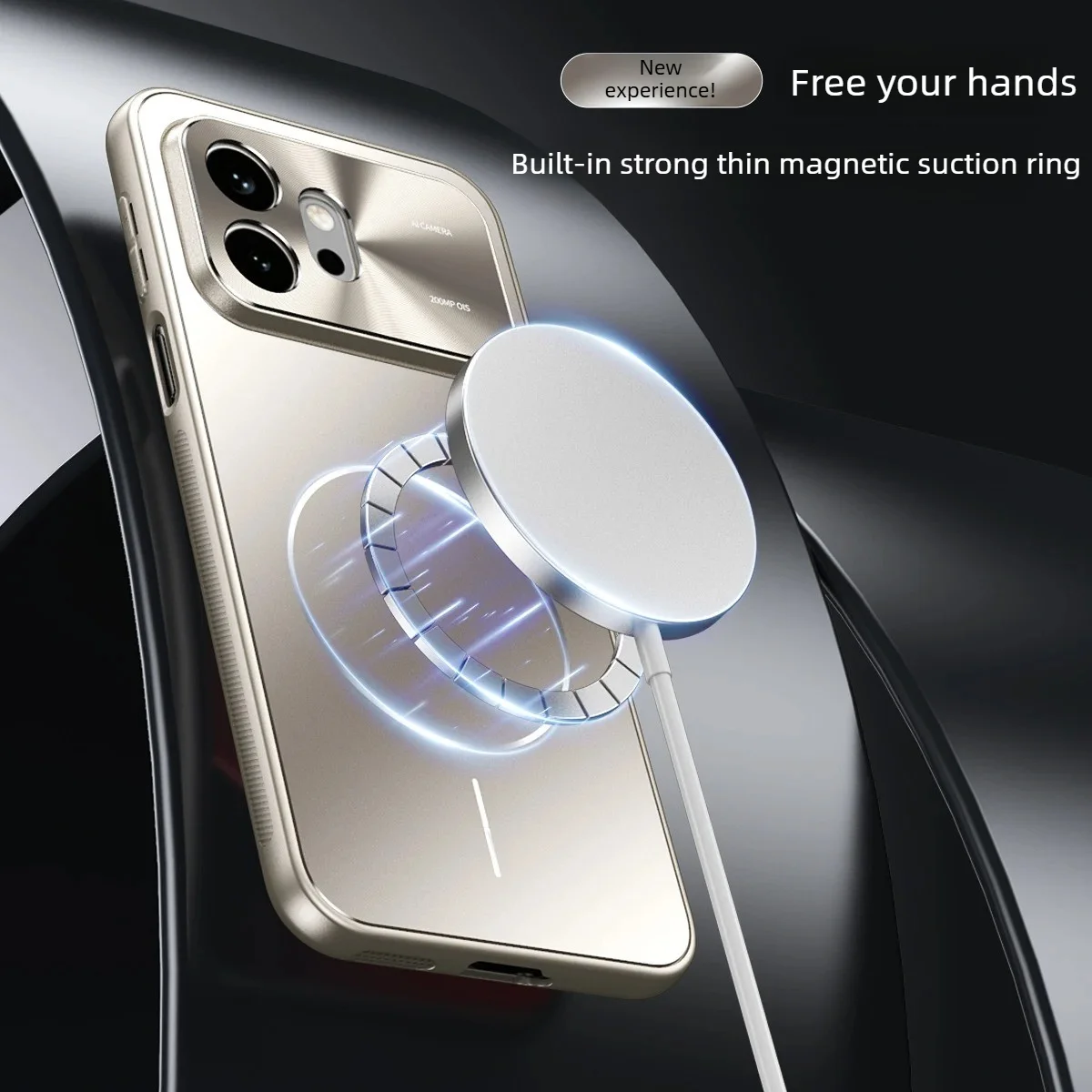 Luxury Alloy Backplane AG Phone Case with Magnetic Wireless Charging and Rotatable Bracket