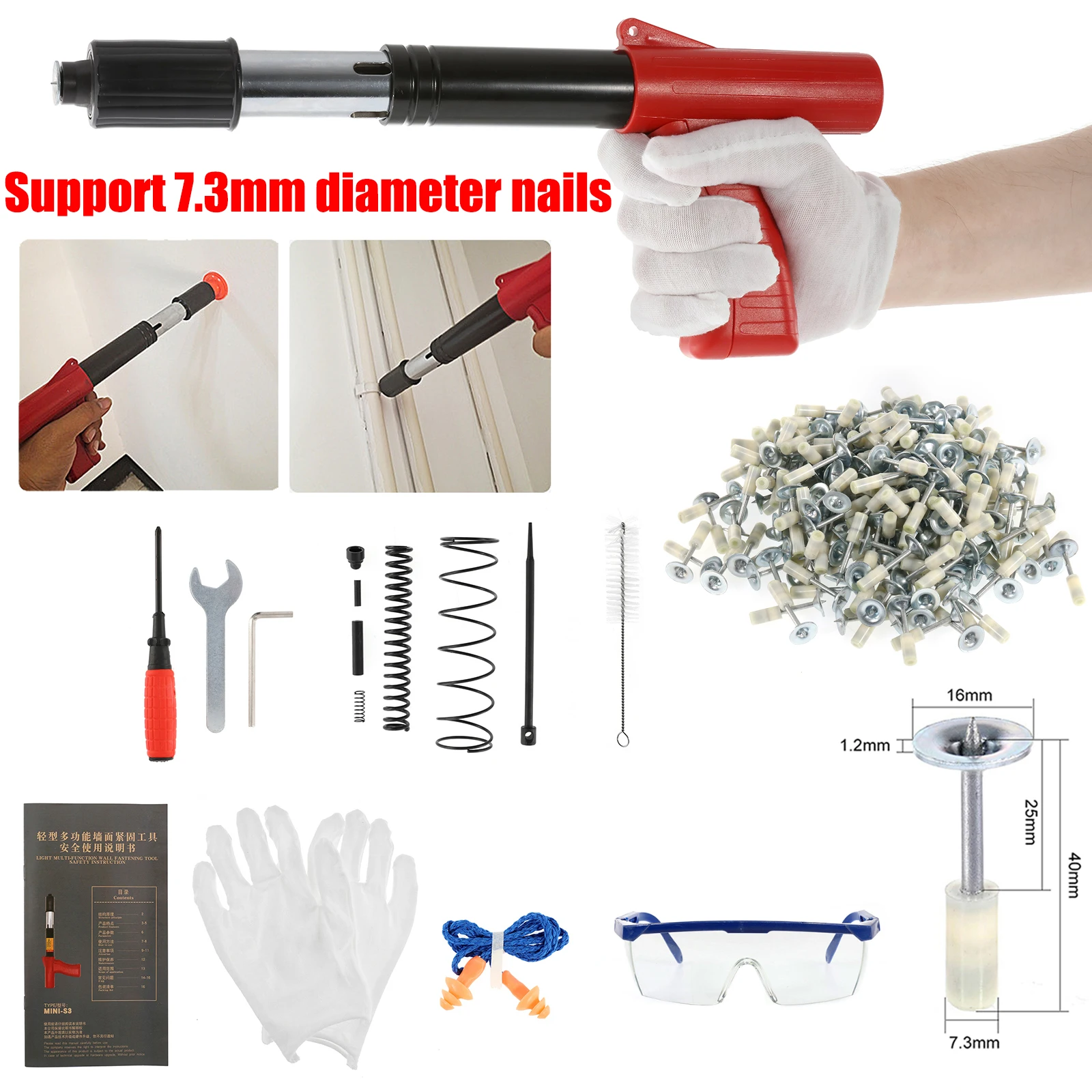 

Mini Nail Gun Rivet Tool Silencer Rivet Nailer Rivet Gun for Ceiling Wall Anchor Wire Slotting Fastener Gun Renovation Artifact