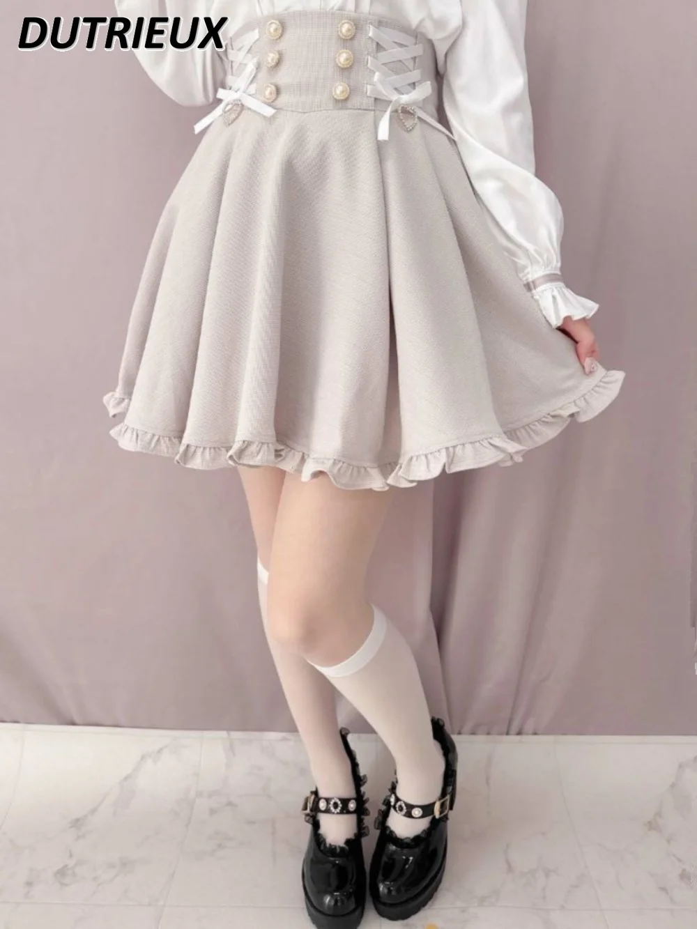 Japanese Style Mine Women's Side Tied Lotus Leaf Flare Skirt Summer New Sweet Cute Girl High Waist A- Line Short Skirts