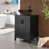 Black Wood Bathroom Vanity Cabinet with Ceramic Vessel Sink & Grooved Doors 1