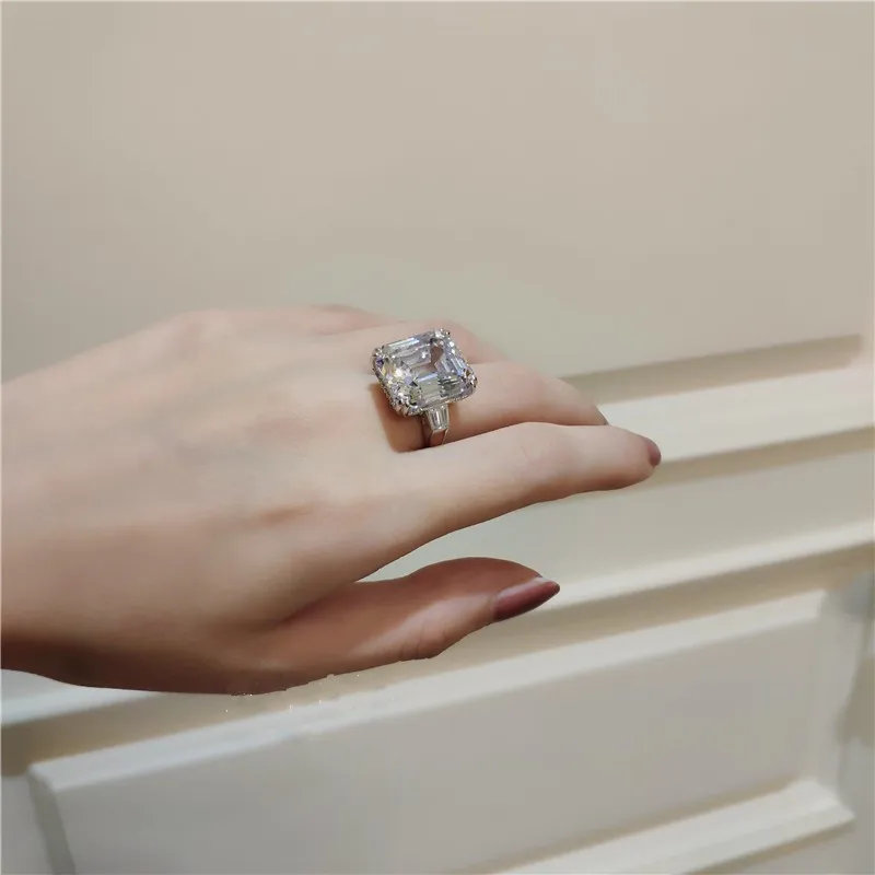 Set De Cuatro Anillos En Plata De Ley De Corte Asscher - Jewelry