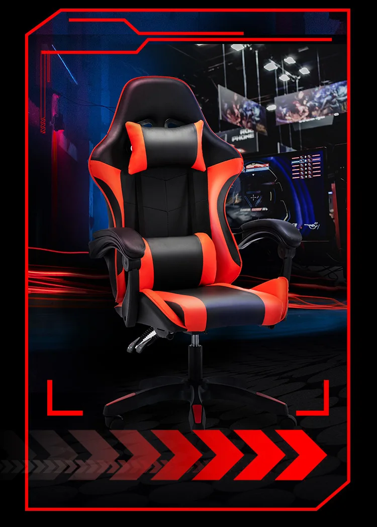 Gaming chair with lumbar soft pillow support and adjustable height footrest, an ergonomic computer gaming chair. view 6