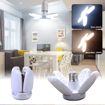 팬 모양 접이식 LED 전구, E27 LED 램프, 가정용 천장 램프, 창고 차고 조명, 따뜻한 흰색, 220V, 110V, 40 LED