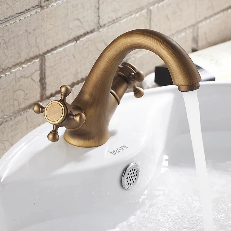 Antique Sink Faucets Bathroom Swan Tap Vintage Basin Double Handle Mixer IIBizza Hot Cold Water basin faucet,bathroom faucet