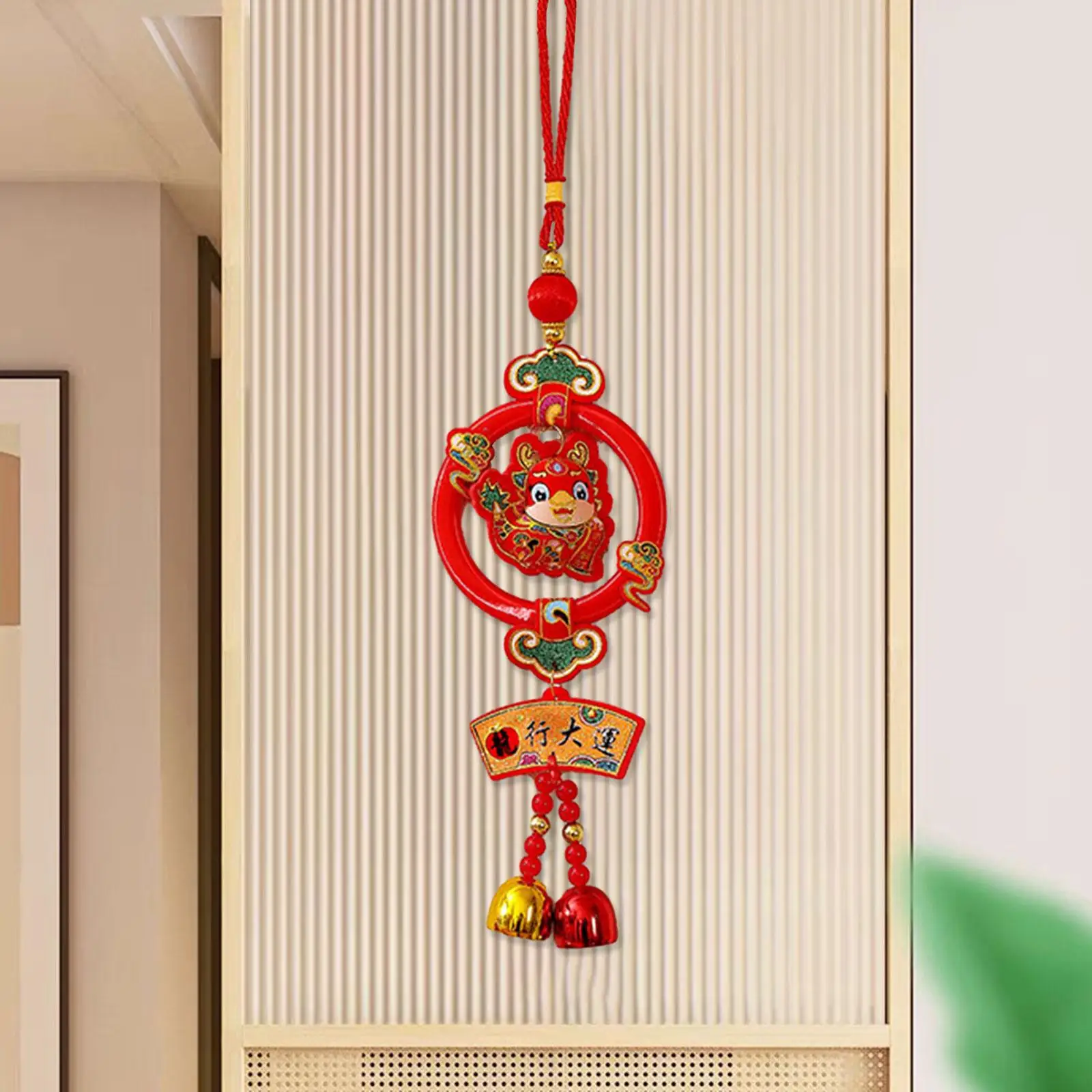 

2024 New Year Decoration with Bell Happy New Year Blessing Decorative Red Pendant for Home Office Celebration Entrance Bedroom