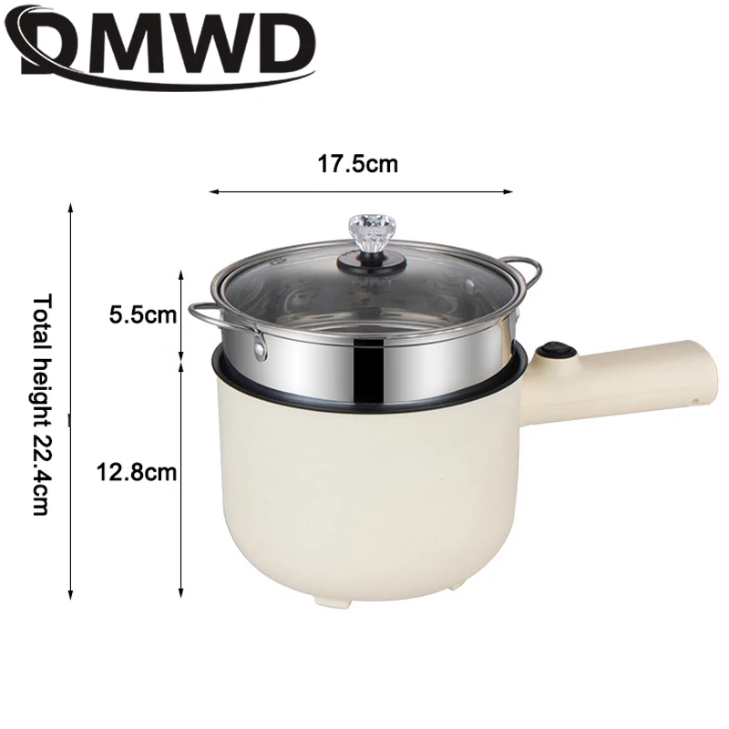 DMWD 1.8L Multifunction Electric Skillet Hotpot Noodles Rice Cooker Egg Steamer Soup Stew Cooking Pot Heater Pancake Frying Pan 6