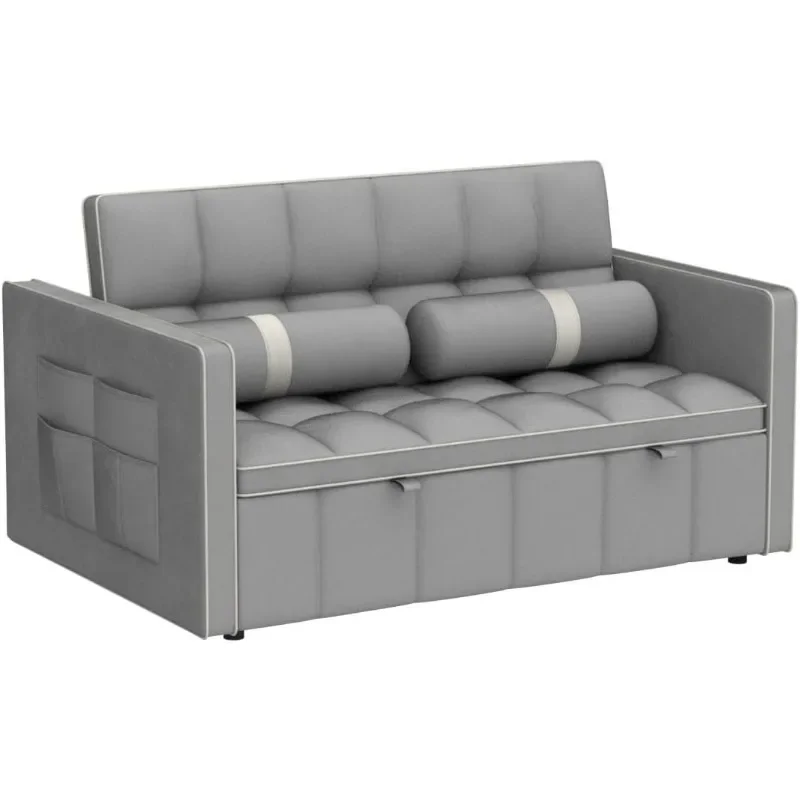 Description Picture 6 of itemZHENXIANG 3 in 1 Sleeper Sofa Couch Bed, Small Tufted Velvet Convertible Loveseat Futon Sofa w/Pullout Bed, Adjustable Backrest
