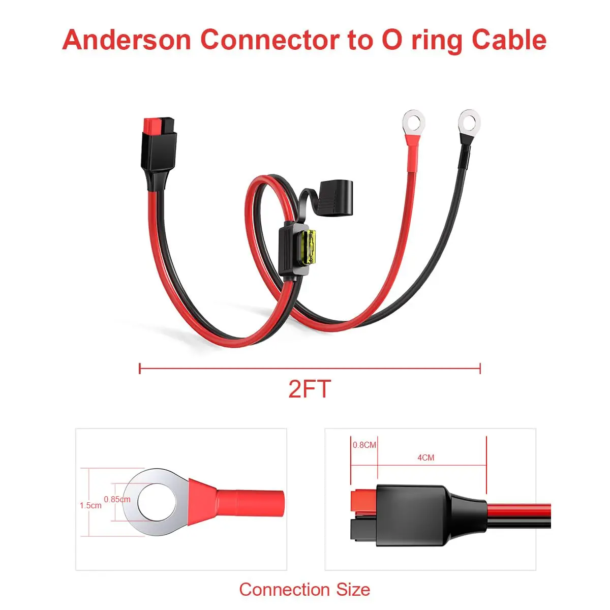 앤더슨 커넥터-오링 터미널 10AWG 배터리 연결 케이블(자동차 휴대용 발전소, 태양광 발전기용, 5개 퓨즈 포함)
