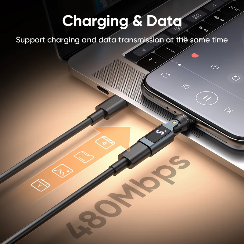 타입-C 마그네틱 어댑터 디지털 디스플레이 PD 240W 9핀 USB-C to USB-C 고속 충전 타입-C 암 OTG 컨버터 (삼성 아이폰용)