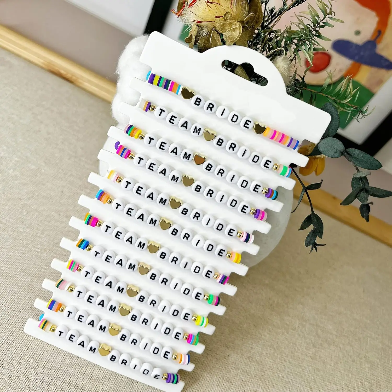 12pcs Bachelorette Party Favors Team Bride Colorful Handmade Polymer Clay Letter Beaded Stretch Bracelet Bridal Shower Gift Sup