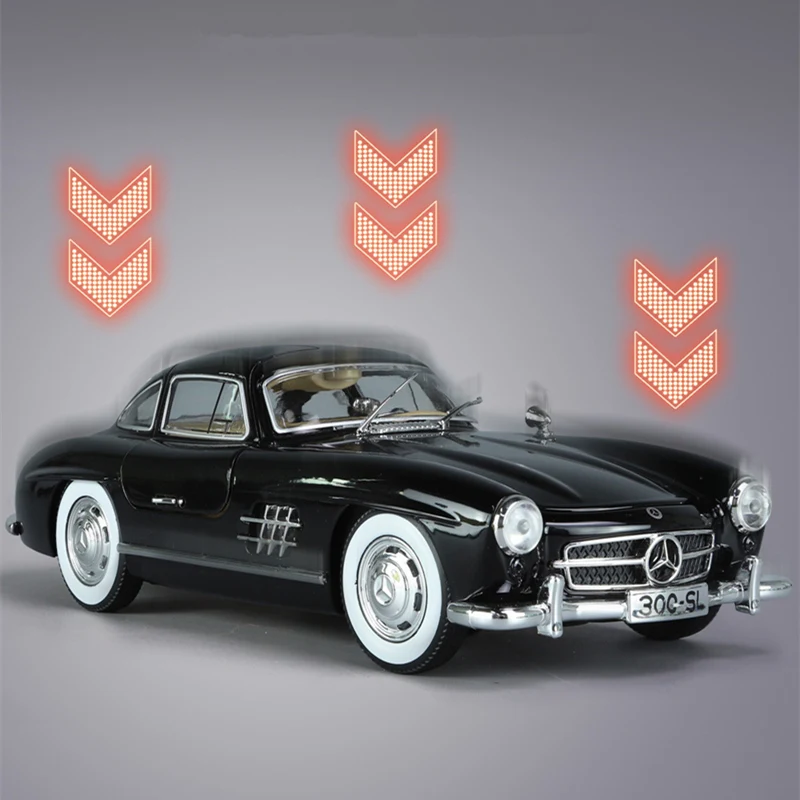 Фото Модель автомобиля из сплава 1:24 Benzs 300SL, литой металлический игрушечный классический автомобиль, модель автомобиля, имитация звука, фотоколлекция, детские подарки №5