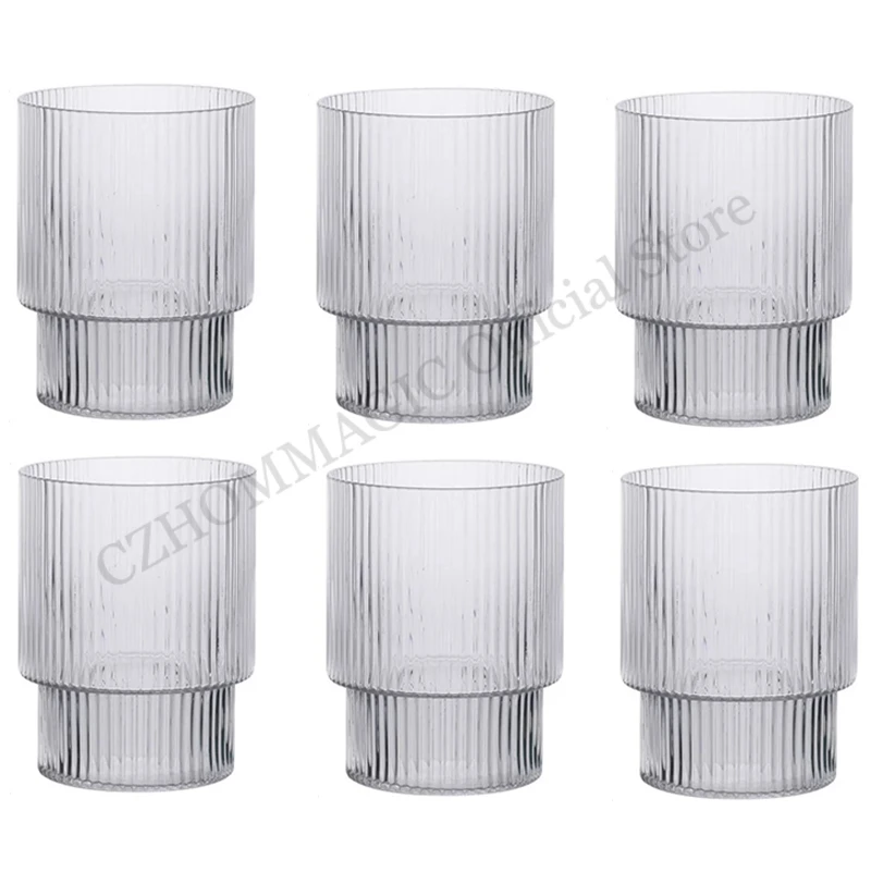 6/4Pcs Vertical Stripe Ribbed Glass Coffee Mug Heat-Resistant Transparent Water Cups Drinking Milk Beer Tea Juice Wine Set Gifts
