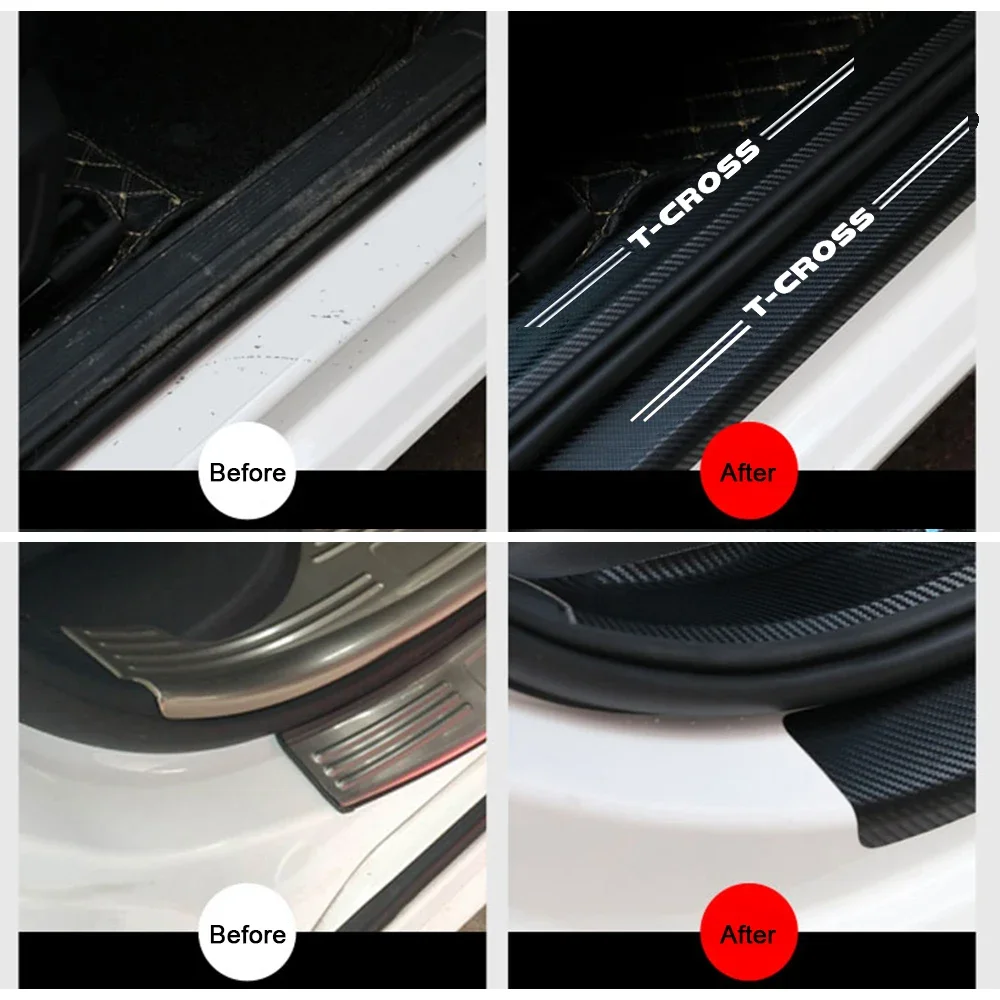 Car sticker carbon fiber decorative strip door sill For T-CROSS TCROSS accessories car door sill pedal