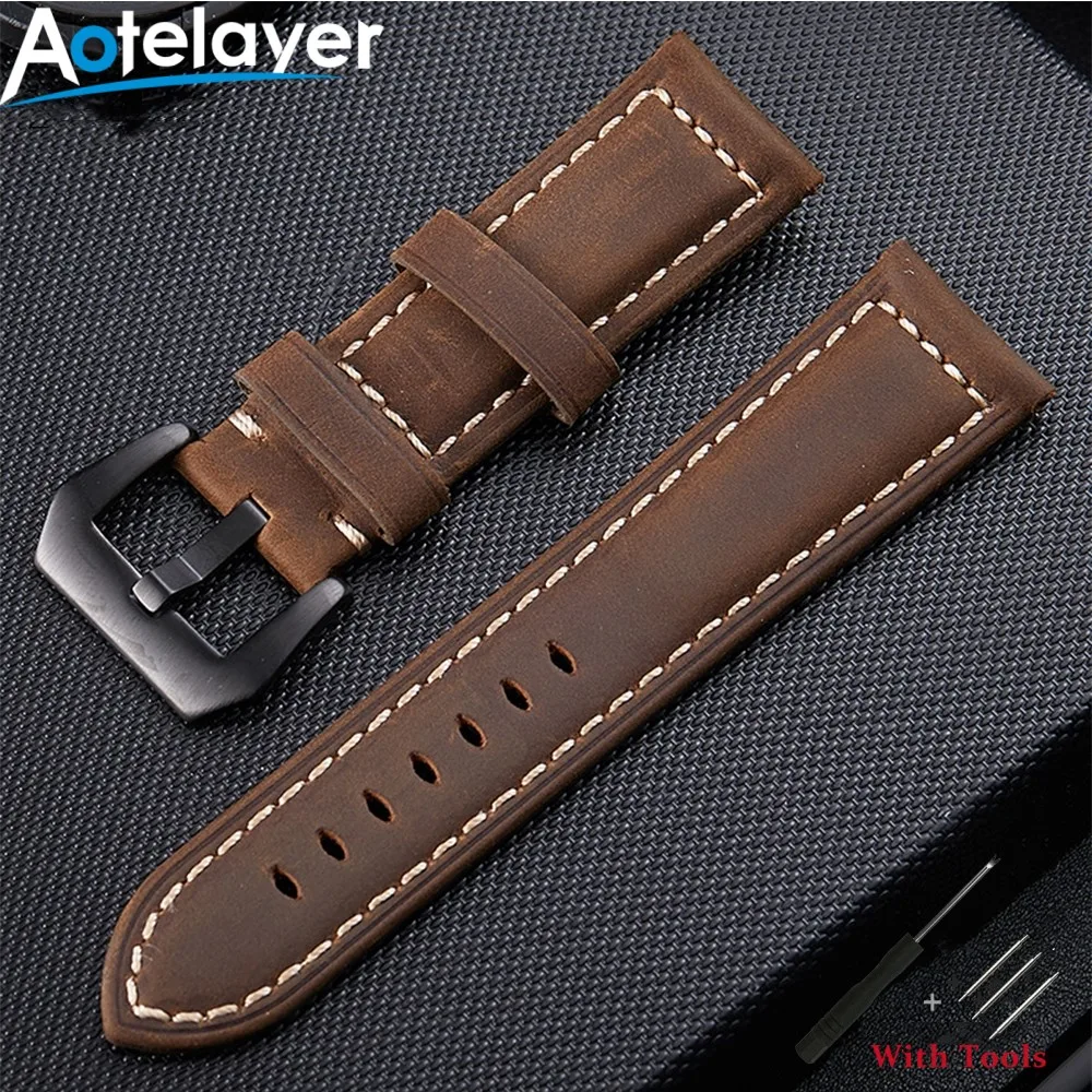 

20mm 22mm 24mm 26mm Genuine Leather Watchband For Men Women Wristwatch Durable Watch Straps With Tools Watch Accessories